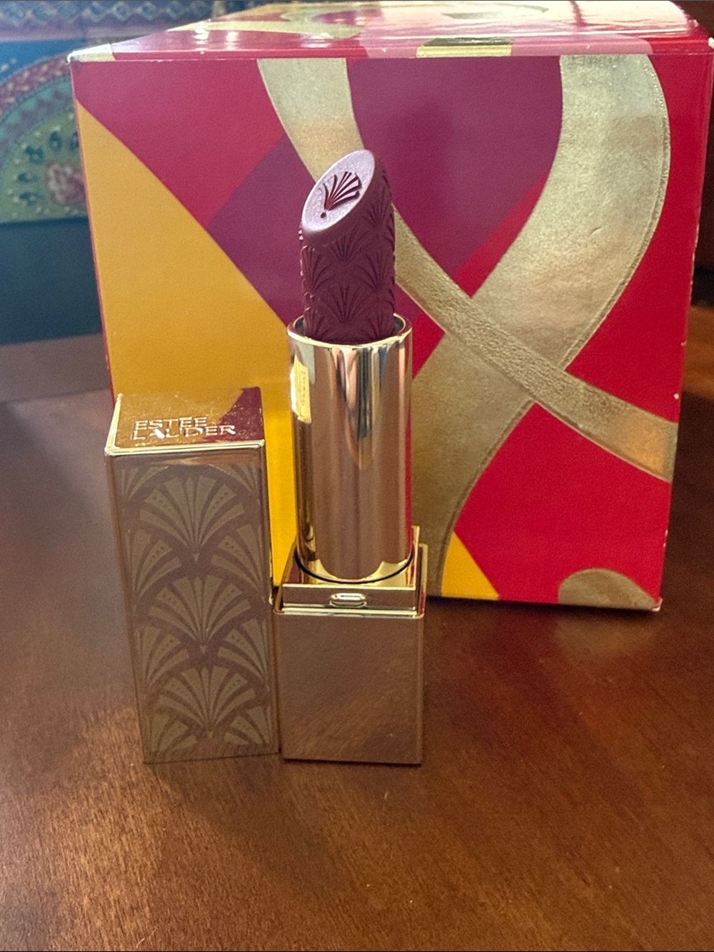 Estee Lauder Embossed Deep Red Lipstick